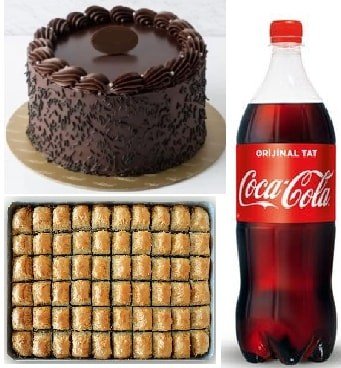 Çikolatalı Yaş Pasta ve 1 kg Cevizli Baklava Yanında 1 L Cola
