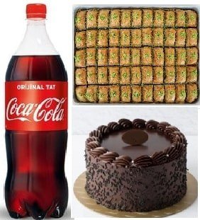 Şölen Menüsü Çikolatalı Pasta Fıstıklı Baklava ve Soğuk Cola Seti